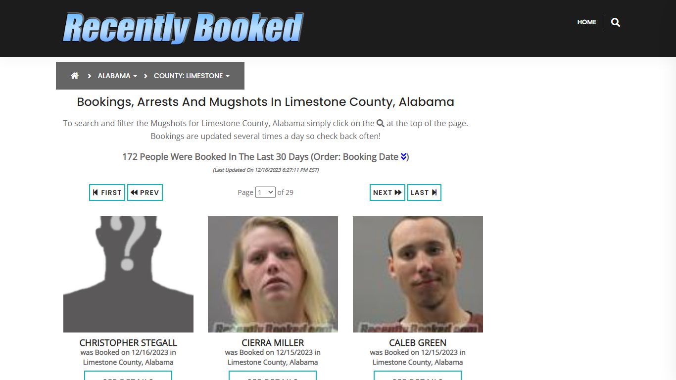 Bookings, Arrests and Mugshots in Limestone County, Alabama